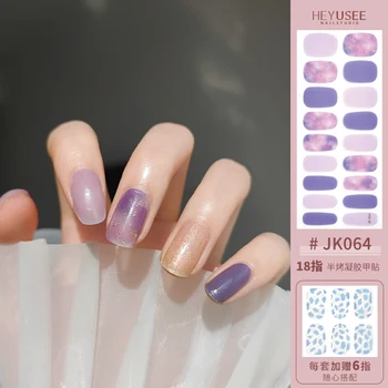 Серия JK 18 + 6 пластырей для ногтей с наполовину отвержденным гелевым лаком, клейкие наклейки для ногтей, наполовину запеченные наклейки для ногтей, водонепроницаемые