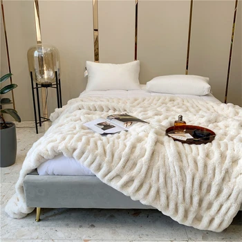 Высококачественное зимнее теплое одеяло из искусственного меха кролика, Мягкое, утолщающее тепло, Диван-одеяло для дома, удобные плюшевые одеяла для кроватей