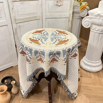 Геометрическое льняное полотно Morandi Latin Linen, ткань для чайного столика, круглая скатерть