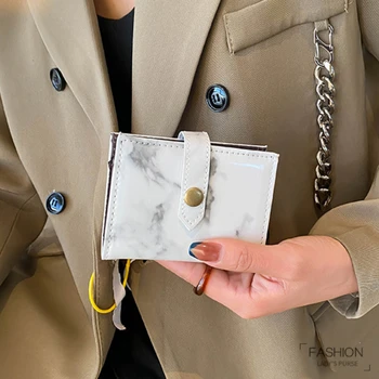 Модный женский кошелек 2023 года с держателями карт и удостоверений личности большой емкости, Однотонный кошелек для монет из искусственной кожи под мрамор
