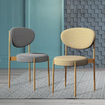 Скандинавские легкие обеденные стулья из роскошного льна для кухонной мебели, современный бытовой обеденный стул в клетку, стулья для ресторана со спинкой