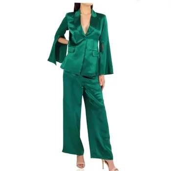 Высококачественные атласные свободные женские костюмы, 2 предмета, повседневная подкладка на одной пуговице, Офисная женская одежда, сшитый на заказ блейзер, куртка + брюки