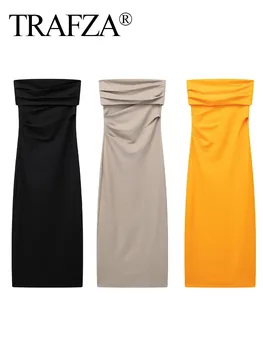 Женские элегантные и модные платья-карандаш TRAFZA, однотонные летние платья без бретелек, без рукавов, с открытой спиной, женские Модные 2023