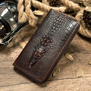 Мужской кошелек из крокодиловой кожи оригинального высокого качества, кошельки для кредитных карт большого размера, Клатч, сумка для рук из натуральной кожи Аллигатора