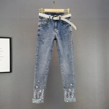Женские джинсы, Новые женские весенне-летние джинсовые брюки с блестками горячего бурения, женские ковбойские брюки-карандаш