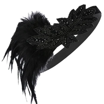 Свадебная повязка на голову в стиле ретро 1920-х, головной убор для вечеринки, повязки на голову с хрустальными перьями, хлопающий головной убор для женщин