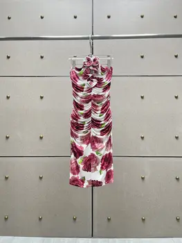 Осенне-зимняя мода 2023, Новая женская одежда, шелковое плиссированное платье с принтом 0905