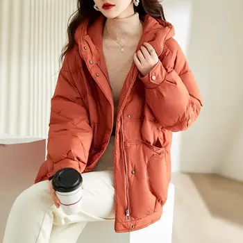 Свободное теплое пуховое хлопковое пальто с капюшоном, Дизайн 2023, Модная осенне-зимняя женская куртка, повседневная однотонная стеганая верхняя одежда Z2688