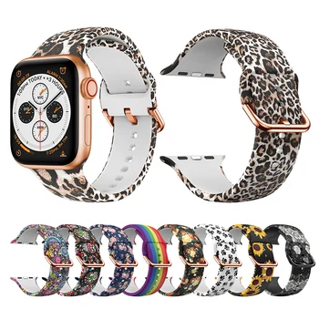 Печатный Браслет для Apple Watch Band Utral 49 45 44 42 мм Ремень для iWatch Серии 8 7 6 SE 5 4 3 2 Силиконовый ремешок Leopard Cat