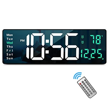 Цифровые настенные часы с большим дисплеем Большие настенные часы Современные светодиодные цифровые часы с дистанционным управлением для декора комнаты зеленого цвета