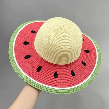 Модная пляжная шляпа Женская Летняя Пляжная Праздничная Корейская версия соломенной шляпы All Small Fresh для родителей и детей с зонтиком от солнца