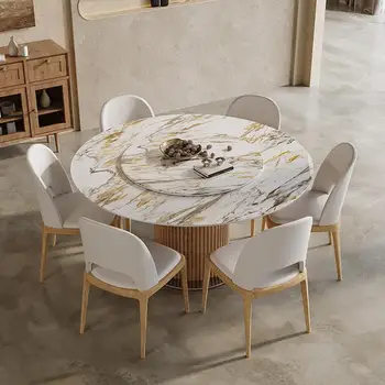 Современный обеденный стол, вращающийся на 360 °, кухонный стол из каменной плиты толщиной 12 мм, деревянная доска, Устойчивый круглый стол, мебель для салона Mesa Centro FGM