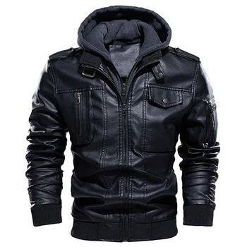 Мужская зимняя толстая теплая мотоциклетная куртка, мужские повседневные куртки из искусственной кожи, винтажные клубные куртки-бомберы с капюшоном и воротником