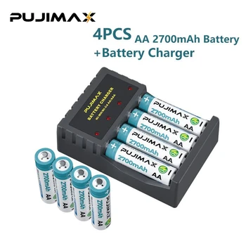 PUJIMAX 4-Слотный Умный Светодиодный Дисплей Зарядное Устройство + AA 2700mAh 1.2 V NiMH Аккумуляторная Батарея С Низким Саморазрядом Высокой Емкости