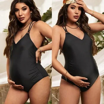 Женский купальник для беременных, сексуальный цельный купальник для беременных, купальный костюм с V-образным вырезом, бикини с запахом спереди, пляжная одежда для беременных