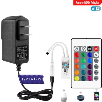 Контроллер светодиодной ленты WIFI RGB с адаптером питания 12V 1A, управление музыкальным звуком, управление смартфоном AC220V EU / US / UK / AU Для светодиодной подсветки RGB