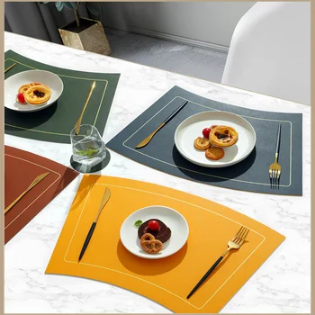 Скандинавский двухцветный круглый стол в форме веера, Скандинавский кожаный коврик для стола из ПВХ, водонепроницаемый изоляционный коврик, Гостиничный Западный коврик для еды