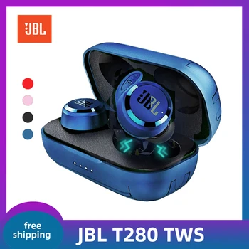 100% оригинальные беспроводные Bluetooth-наушники JBL T280 TWS, спортивные наушники с глубокими басами, водонепроницаемая гарнитура с зарядным футляром
