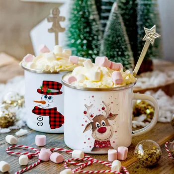 Кофейные кружки с эмалью в виде снеговика и оленя, Рождественские подарки, Новогодняя вечеринка, Вино, пиво, сок, Чайные чашки, Кружка, Посуда для домашней кухни