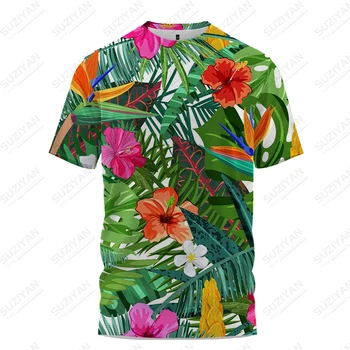 Летняя новая мужская футболка с 3D принтом тропических растений, мужская футболка для отдыха, мужская футболка, модный тренд, свободная мужская футболка