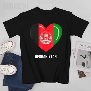 Мужская футболка с изображением флага Афганистана в виде сердца, футболки с круглым вырезом, женские футболки из 100% хлопка для мальчиков, короткая футболка унисекс, все сезоны
