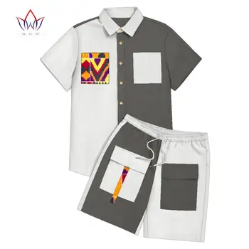 Одежда для мальчиков в африканском стиле, детская рубашка и брюки Дашики с коротким рукавом, короткие штаны для детей, комплект костюмов с топом и штанами WYT721