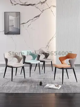 Обеденный стул Nordic Light класса люкс с кожаной спинкой, стул для ресторана, тканевый офисный стул с железной технологией, Кресло Обеденный стол