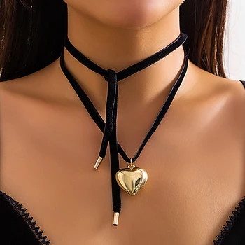 Ожерелье с подвеской в виде готического сердца, подвеска в виде персикового сердца, элегантный бант, черный бархатный ошейник-цепочка на ключицу, украшения на Хэллоуин
