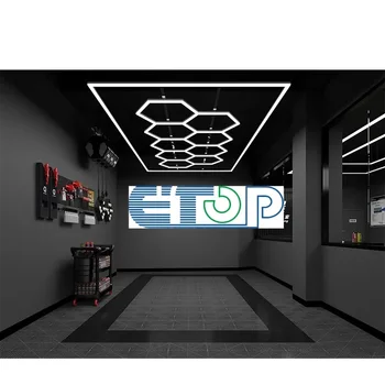 Дизайн станции нанесения покрытия для автомобиля E-top, светодиодная подсветка в виде шестиугольника, светодиодная подсветка гаражной мастерской