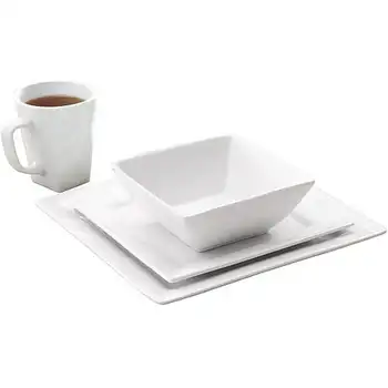 Набор квадратной фарфоровой посуды из 16 предметов, белый