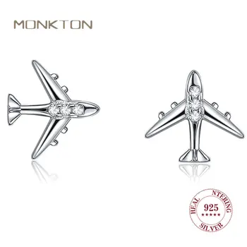 Серьги из стерлингового серебра Monkton 925 пробы, дизайн самолета, серьги-гвоздики с циркониевым покрытием, женские модные ювелирные изделия, изысканные
