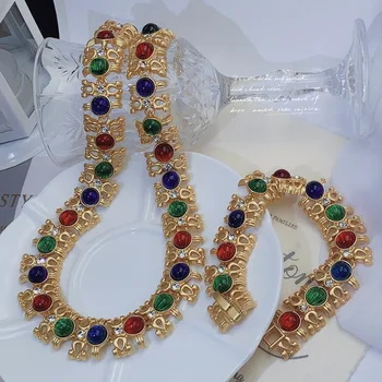 Французский вестерн антикварная винтажная серия трехцветных стеклянных масок браслет ожерелье набор high jewelry