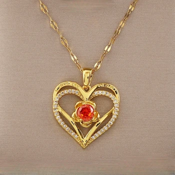 Ожерелье с подвеской в виде розы с двойным сердечком из красного циркона, подходящее для девочек, изысканные украшения для женщин, Праздничные подарки для мамы и друзей