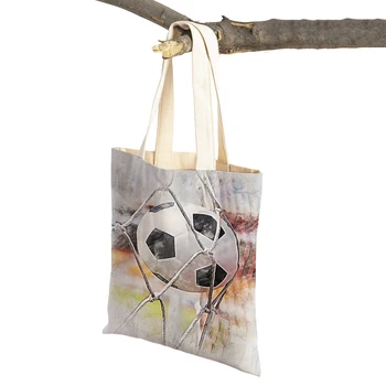 Абстрактные футбольные Спортивные Женские сумки для покупок Повседневные холщовые игровые автоматы с мячом с двойной печатью Художественная сумка для покупок Женские сумки-тоут