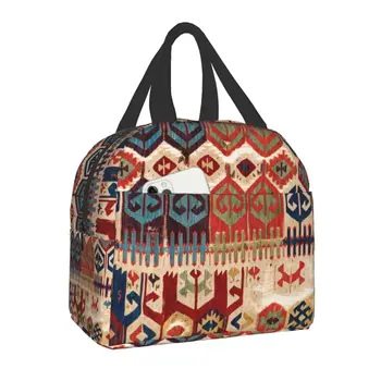 Изолированная сумка для ланча с античным турецким принтом Килим, богемный Этнический геометрический ланч-бокс с термоохлаждением, сменный ланч-бокс для женской школы