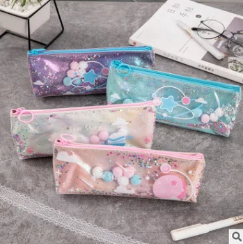 Креативные пеналы, сумка для ручек с дрейфующим песком, студенческая сумка, Персонализированная коробка, красочные лазерные канцелярские сумки для девочек