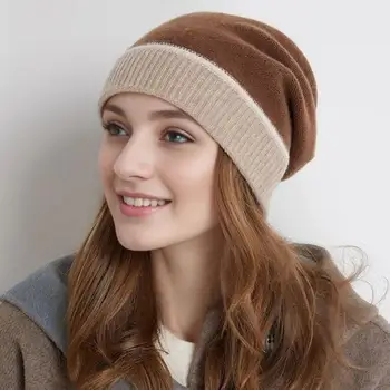 Вязаная шапка, стильные зимние шапки для женщин, Вязаная шапочка для защиты ушей с красочным дизайном сращивания, Цвет аксессуара для уличной одежды