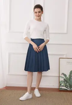 Мода 2023 женская одежда однотонная плиссированная юбка, закрывающая колено, женские юбки
